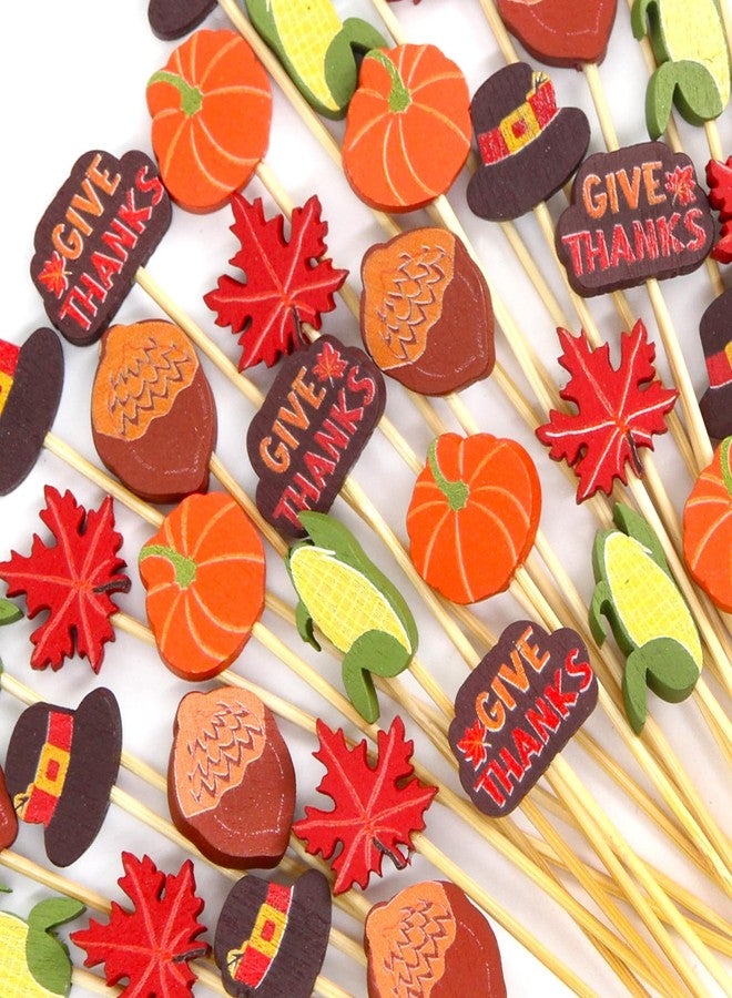 WorldBazaar Thanksgiving Cocktail Picks 120PCS Thanksgiving Toothpicks Fall Food Appetizer Sticks Fruit Harvest Decorations Party Supplies - Image 1